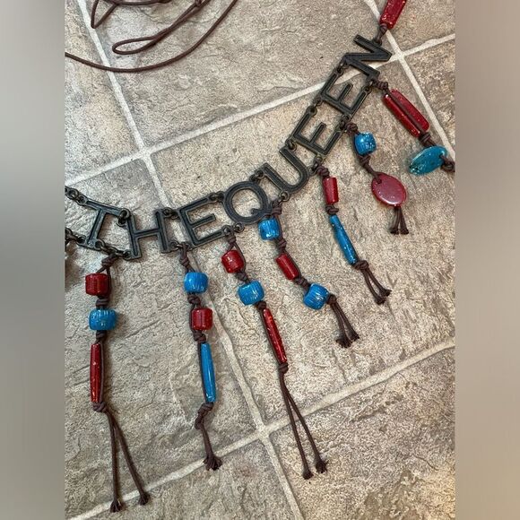 Save The Queen Belt Metal Logo Beads Tie OS - Picture 2 of 4